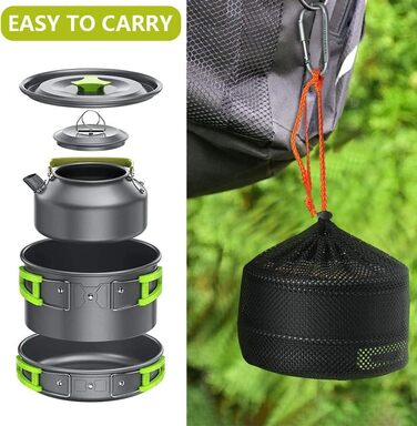 Набір кухонного посуду aiGear для кемпінгу та подорожей | Алюмінієвий посуд для кемпінгу, похідів, пікніків | Чорний