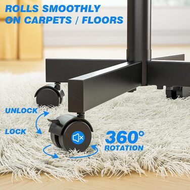 Rolling TV Stand with Wheels - Adjustable Height Mobile TV Trolley for 27-60 inch TVs, VESA 400x400, 40kg Max Weight, White (Black)