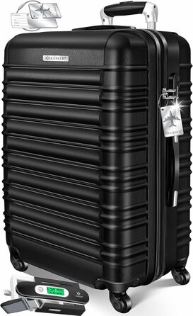 Чемодан KESSER® середній, жорсткий, з вагами та білгетом | Валіза-роллік з кодовим замком, 4 колеса, ABS, телескопічна ручка (66x45x28 см, 84 л) (75-120 л, чорний)