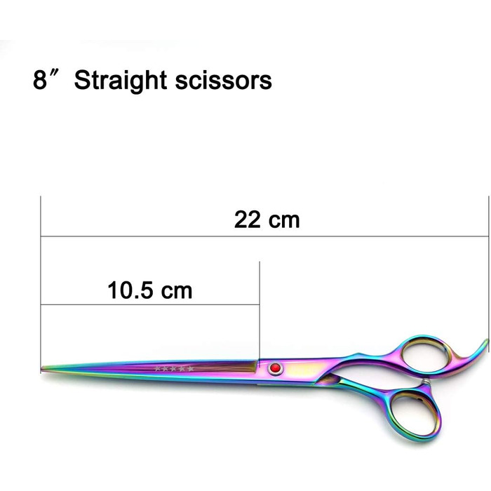 Набір професійних ножиць для грумінгу Kingstar A563, титанове покриття, прямі та вигнуті ножиці, гребінець, догляд за собаками, 20.3 см (8 дюймів), райдужний колір, 3-частинний набір