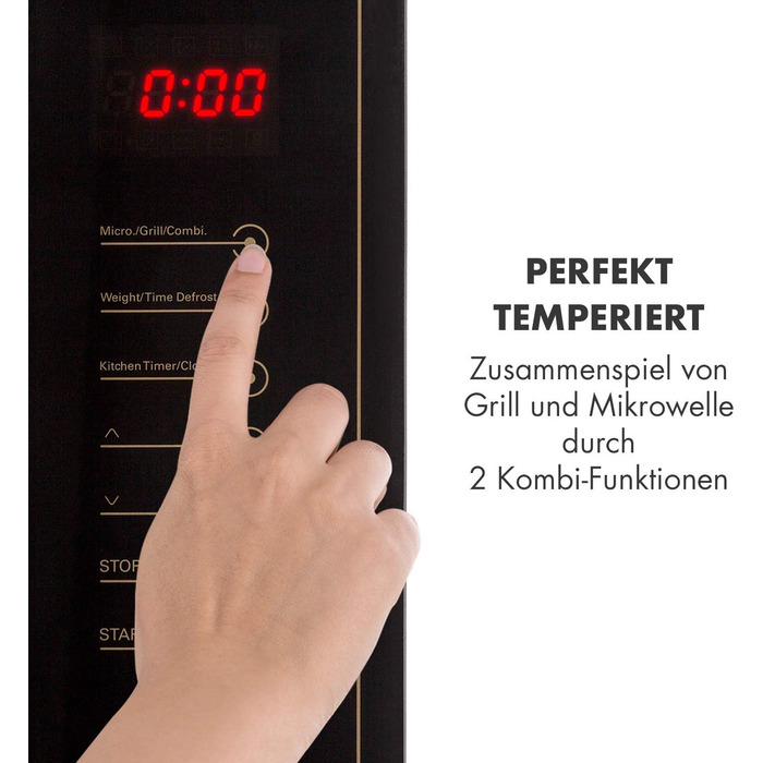 Мікрохвильова піч Klarstein Victoria 20 - вбудована, 20 л, 800 Вт, гриль 1000 Вт, нержавіюча сталь, з рамкою для вбудовування, чорна