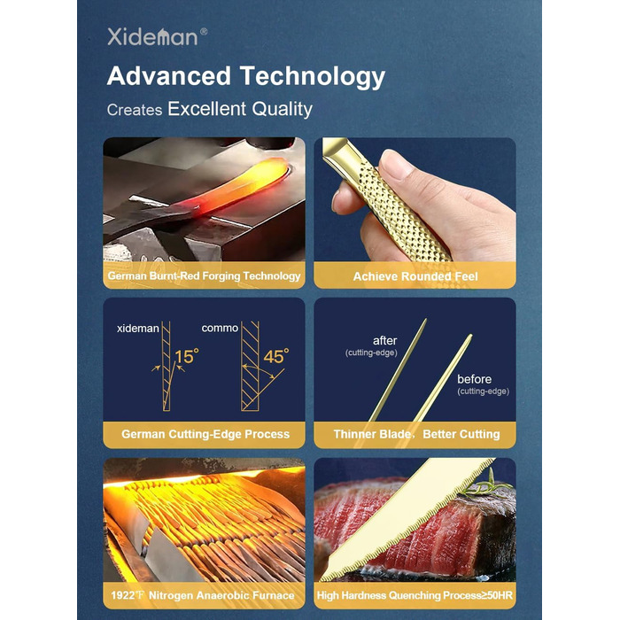 Набір столових приборів на 6 осіб, 24 предмети, нержавіюча сталь 18/10, золотий титан, сучасний дизайн, з двостороннім зазубреним ножем, для посудомийної машини