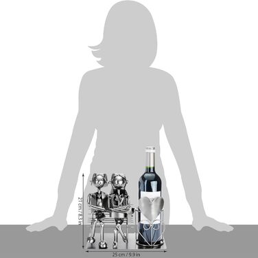 BRUBAKER Bottle Holder Men Loving Couple on Bench - Wine Bottle Holder Silver - Metal Bottle Stand Love - Metal Sculpture Gift for Married Couples with Gift Card (Woman + Man)