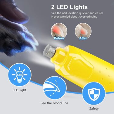 Шліфувальник для собак 4UMOR з 6-ма рівнями та 2 LED-лампами - безпечний та ефективний догляд за кігтями для собак великих, середніх та маленьких порід