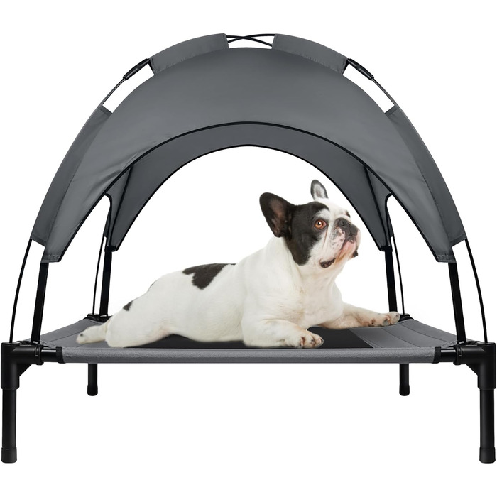 Підвищене ліжко для собак UISEBER 92x76x92 см, Outdoor з дахом, до 50 кг, водонепроникне, сіре+чорне