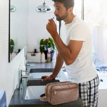 Чоловіча косметичка Kulturbeutel з водонепроникного PU-шкіряного матеріалу, двошарова, для подорожей та спорту (темно-коричнева)