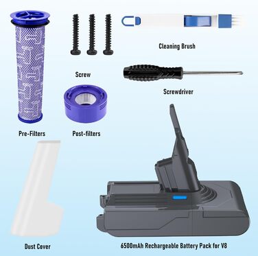 Запасний акумулятор 6.5Ah для пилососів Dyson V8 серії SV10 (V8 Animal, HEPA, Absolute, Fluffy) 6500mAh Li-Ion з фільтром