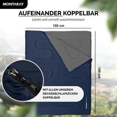 Montaray® Hooded Sleeping Bag -3°C - Outdoor Winter & Summer Sleeping Bag for Men & Women - 3-4 Season Hut Sleeping Bag (75 x 220 cm) - Blue, 150GSM