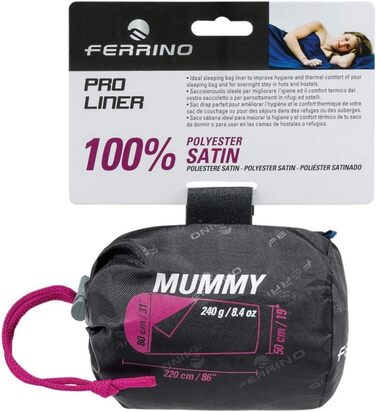 Спальний мішок-вкладиш Ferrino Pro Liner Mummy, бавовна, синій, 220x80x50 см, для чоловіків