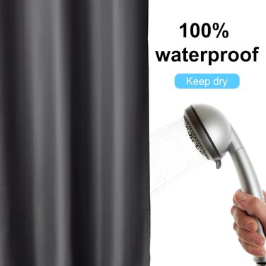 Шторка для душу DUFU, водовідштовхувальна, миється | Швидковисихаюча поліестер, 12 гачків | Напівпрозора захисна шторка для ванни (180x200 см, Темно-сірий)