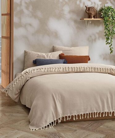 Покривало BOHORIA Tulum XXL 220x240 см, 100% бавовна, Oeko-Tex, двостороннє, для ліжка та дивана, з візерунком, сепія