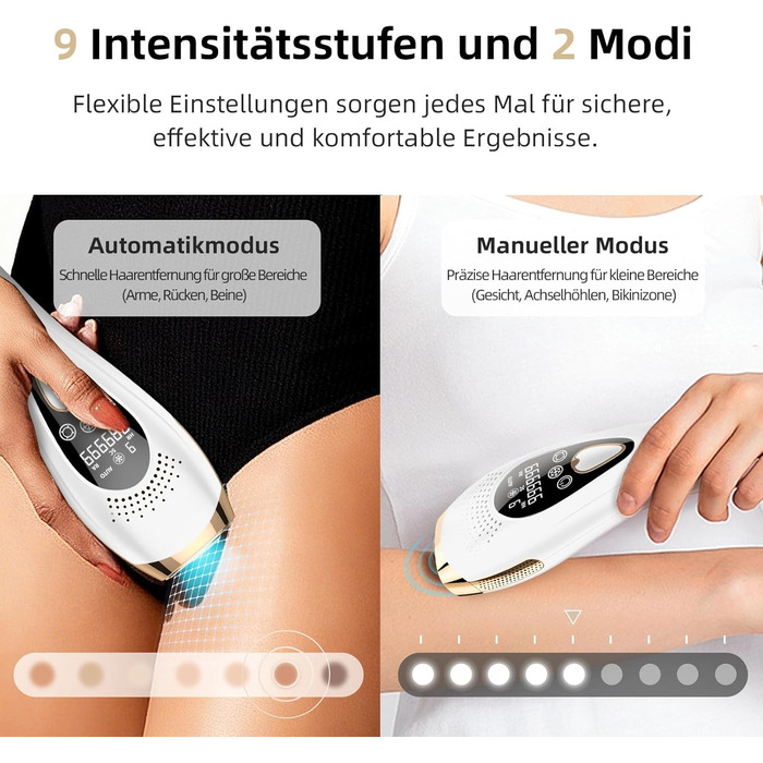 Пристрій для епіляції IPL з охолодженням 6°C, безболісна епіляція для тіла та обличчя, 999,900 імпульсів, 9 рівнів потужності, білий