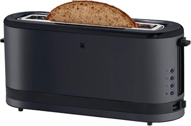 WMF Kitchen Mini Long Slot Toaster, 2 Slices with Roll Attachment, Slim Toaster, XXL, Bagel Function, 7 Browning Levels, 900W, Stainless Steel Matte, Black