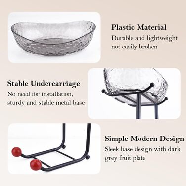 Пластикова підставка для фруктів Asaiy – 3 яруси, овальна корзина з металевим каркасом, сірого кольору. Організатор для фруктів, овочів, снеків та солодощів.