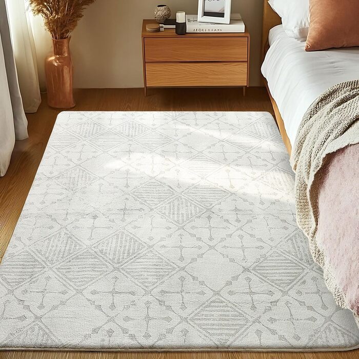 Килим Leesentec для вітальні та спальні: геометричний, антиковзаючий, короткий ворс, бежевий, 80x120 см