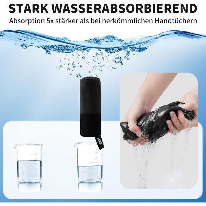 Набір рушників з мікрофібри Pameil (3 шт.): великий (160x80 см) + 2 маленькі (80x40 см), швидковисихаючі, для подорожей, фітнесу, сауни (чорний)