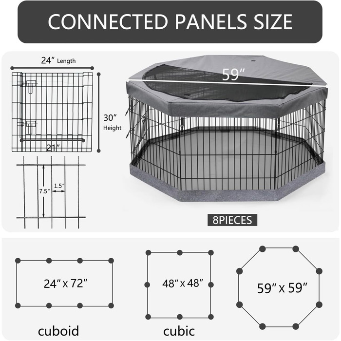Захисна килимок для вольєру для собак PETIME, водовідштовхувальний, для дому та вулиці, сумісний з 8-панельними вольєрами 61 см, металевий вольєр для тварин