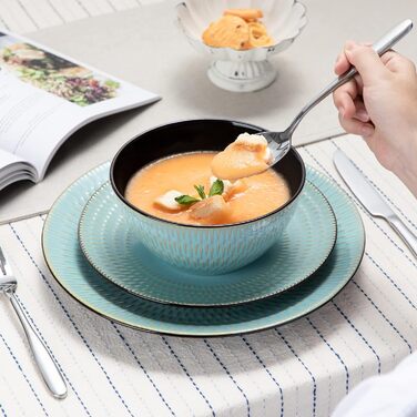 Stoneware Combination Service, vancasso GUTO Tableware Service, 48-piece Dinnerware Set with 12 Dinner Plates, Dessert Plates, Bowls, and Cups for 12 People