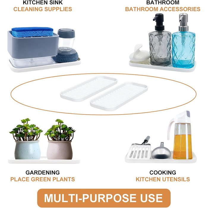 Тримач для мила з силікону для раковини, органайзер для кухні, ванної, туалетного столика, столу, зберігання губки, мила, щітки, макіяжу, пляшки, довговічний, 2 шт (23.5 x 9.5 x 1.4 см, Білий)