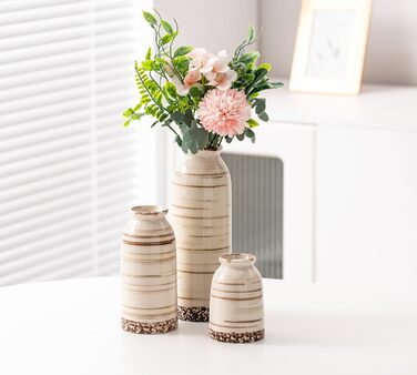 Керамічні вази 3 шт., сучасний мінімалізм, декор для дому, вази для сухоцвітів, вітальня, бежевий