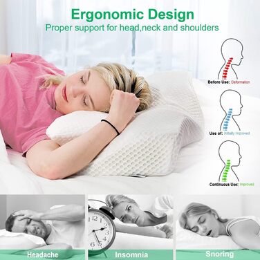 Ортопедична подушка Elviros з memory foam для тих, хто спить на боці, з підтримкою шиї, проти болю в шиї та плечах, 64 x 12,5/10,5 x 38 см, темно-сіра