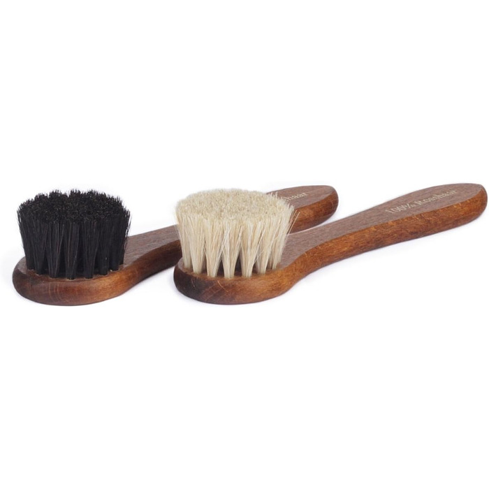 Langer & Messmer 4-Piece Shoe Brush Set Essential made of horsehair for professional shoe care of smooth leather shoes - includes polishing brushes and cream brushes