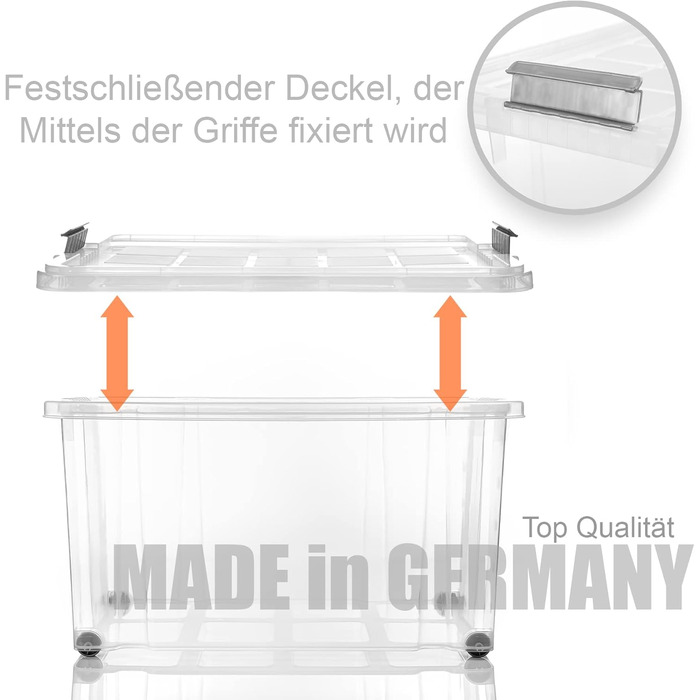 BigDean 4-Piece 60L Storage Boxes with Lid Large Steel - Stackable, Robust Box, BPA-Free - Rollable Storage Box with Secure Click Closures - Made in Germany (White)