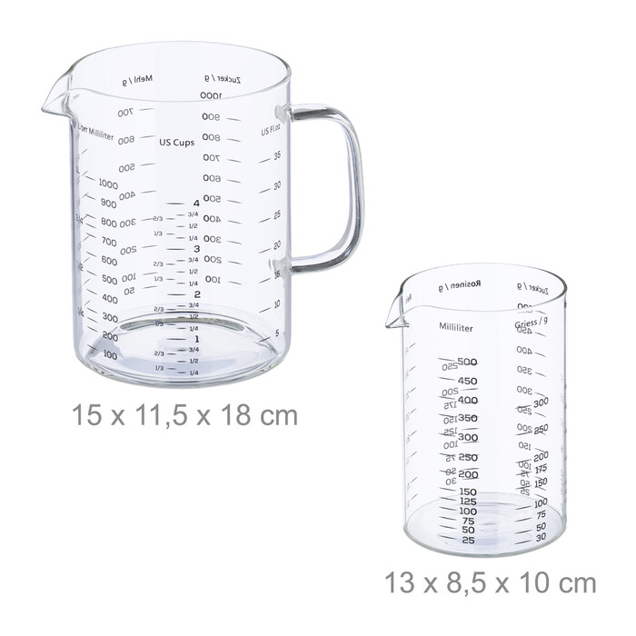 Relaxdays 2-Piece Glass Measuring Cup Set