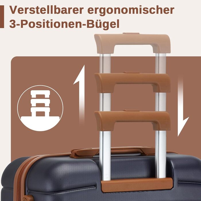 Чемодан-валіза KONO 55x40x20 см, ручна поклажа, ABS+PC, з коліщатами та замком, темно-синій/коричневий