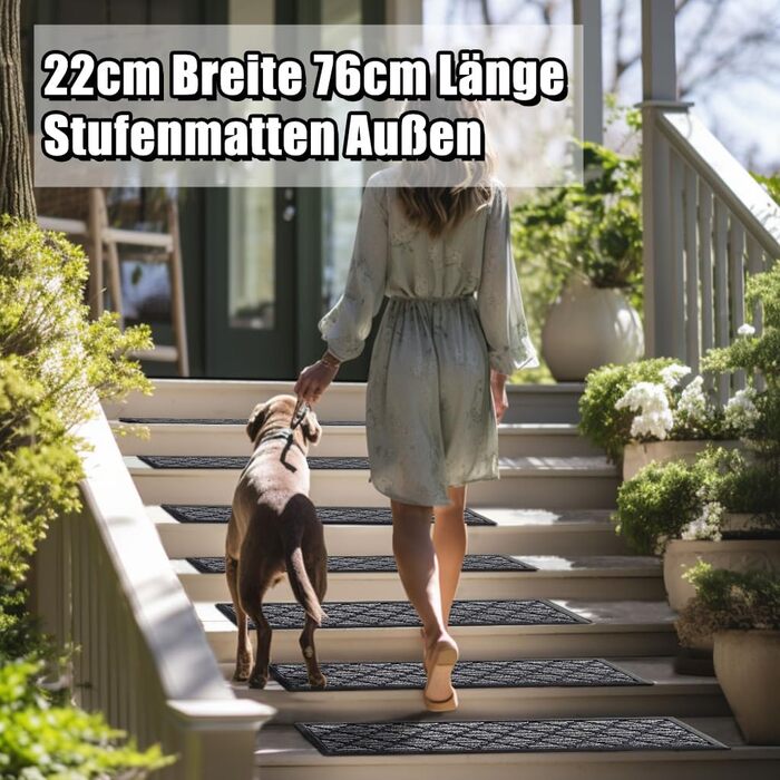 Гумові килимки на сходи зовнішні Aucuda, 6 шт., 76x22 см, сірі, антиковзкі, вологостійкі, теплоізоляційні для вулиці