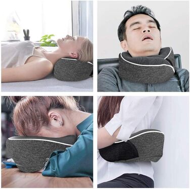 Подушка для шиї AIRTH® 360° з піною з пам'яті та зручним кріпленням - ергономічна підтримка шиї з знімним чохлом для максимального комфорту та відпочинку (сіра)