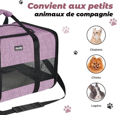 Транспортна сумка для котів та собак Zavothy, дихаюча та легка, з регульованим плечовим ременем, знімний м'який матрац (фіолетовий, L)