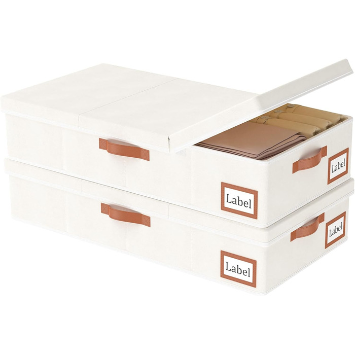 Yawinhe 2-Pack Under Bed Storage Box, Clothes Storage with Lid, Foldable Storage Bag with Carrying Handles, for Bedspreads, Blankets, Clothes, 60x30x15cm, (80x40x15cm/2-Pack, Beige)