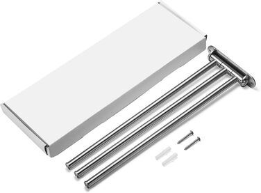 Тримач для рушників у ванну кімнату з 3-ма полицями, поворотний, 40 см, нержавіюча сталь, сріблястий