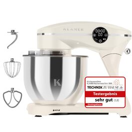 Кухонний комбайн KLAMER 1800W, планетарний міксер для тіста з чашею з нержавіючої сталі 6л (Premium Creme)