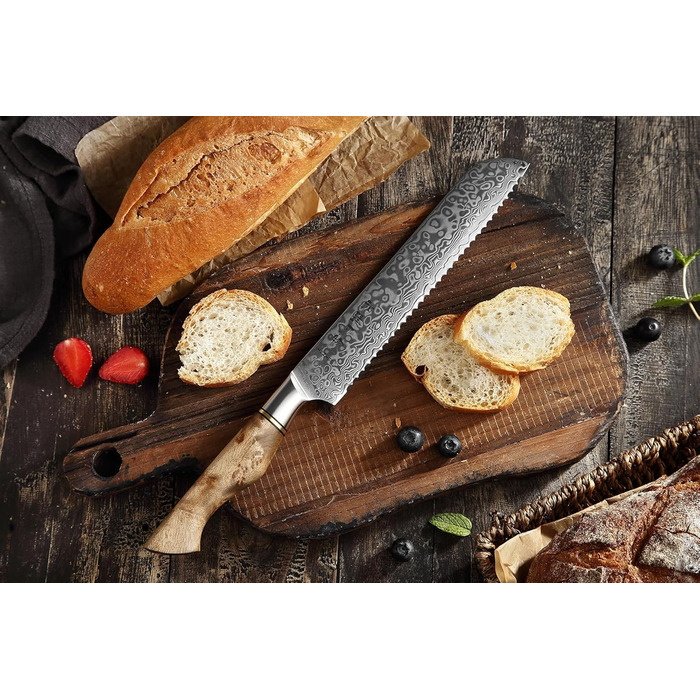 HEZHEN Кухонний ніж Gyuto 21см з дамаської сталі VG10, професійний, з ручкою з берези, для дому та ресторану