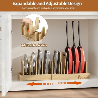 Організатор для кришок та сковорідок Housolution з бамбука, 40-75 см, 10 відділень