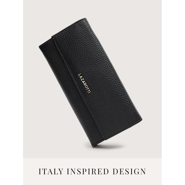 Lazarotti Bologna Large Leather Wallet for Women | with Snap Button, Large Zipper Compartment, 12 Card Slots, RFID Protection | 19 x 10 x 3 cm (2 Adjustable Widths)