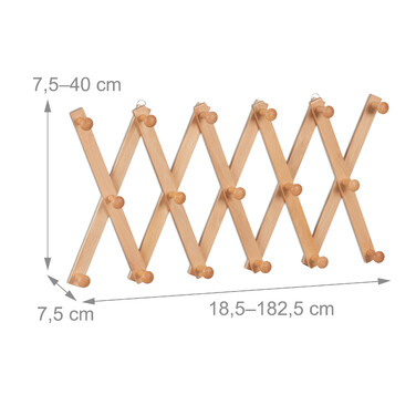 Relaxdays Extendable Wooden Wall Coat Rack