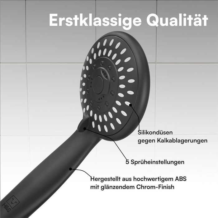 Насадка для душу H&S з високим тиском води - душова лійка з 5 режимами, хром, чорний