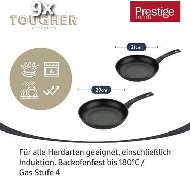 Набір сковорідок Prestige 9 x Tougher: 3 шт. (21/25/29 см) з антипригарним покриттям, стійким до подряпин, індукційні, з ергономічними ручками, безпечні для духовки та посудомийної машини