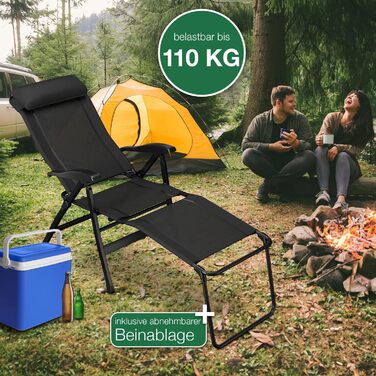 ELONEO Folding Camping Chair with Removable Footrest, Folding Chair made of Aluminum, Folding Garden Chair, Reclining Chair with Adjustable Backrest, Camping Chair (Folding Chair with Footrest (Basic), Black)