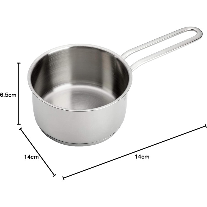 Каструля WMF Mini Stielkasserolle 14 см з нержавіючої сталі Cromargan, 0,9 л, без кришки, для невеликих порцій, Induktion