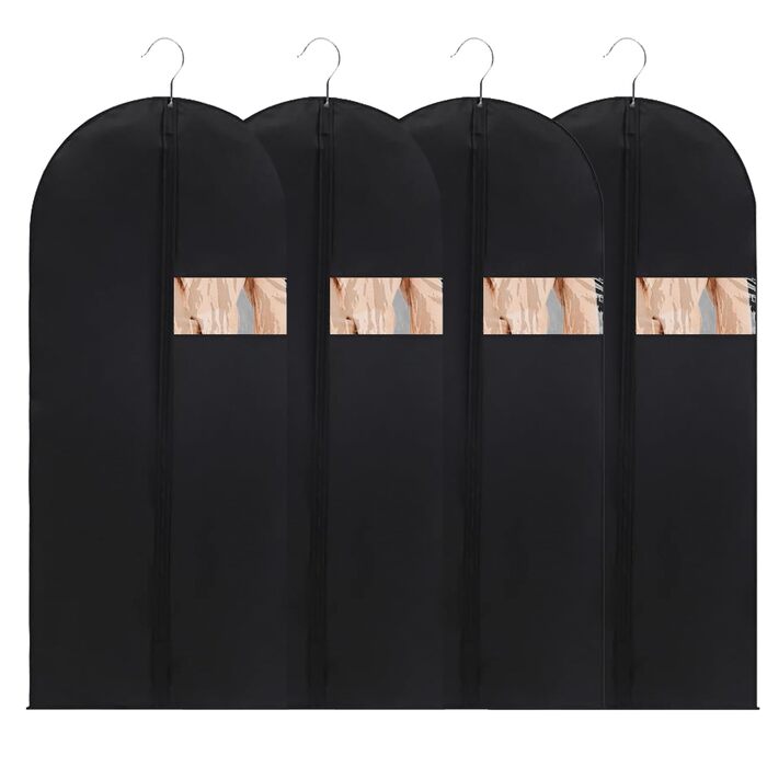 Чохли для одягу 4 шт. Преміум-якість, 60x180 см. Дыхаючий матеріал, з ручками, з блискавкою та вікном. Захисні чохли для костюмів, пальто, суконь.