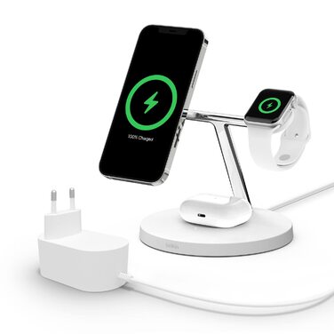 Belkin BoostCharge Pro 3-в-1 MagSafe Бездротове Зарядне Пристрої для iPhone 13, Apple Watch та AirPods (15W) - Білий