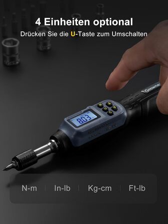 Цифровий динамометричний викрут GROWNEER 2.66-53.1 In-lbs/0.3-6 Nm з LED-дисплеєм та звуковим сигналом, 1/4'' Drive, 27 в 1
