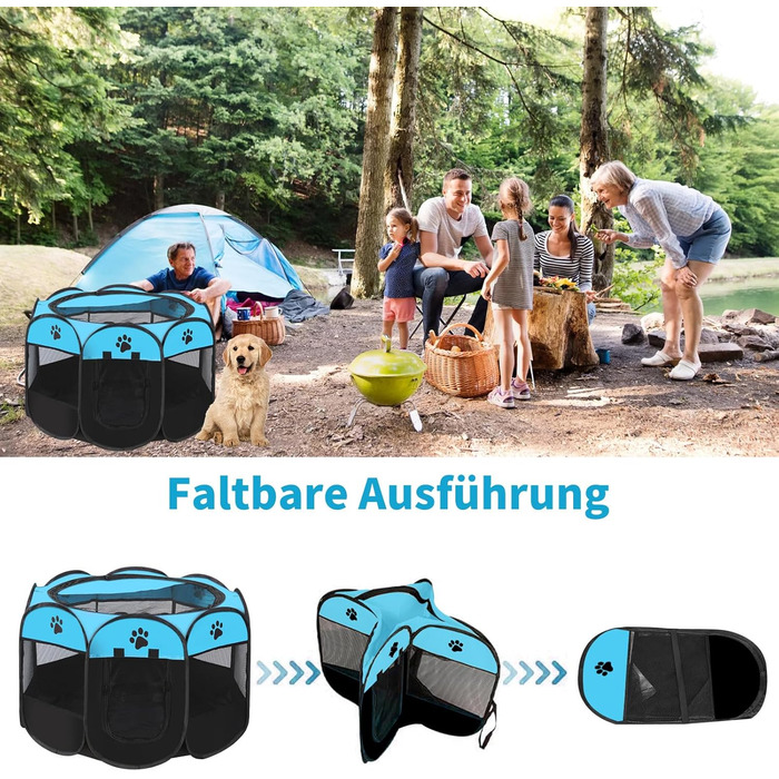 Клітка-вигул для цуценят та котів, клітка-вигул для собак, клітка для тварин, 114x114x58 см (Блакитний)