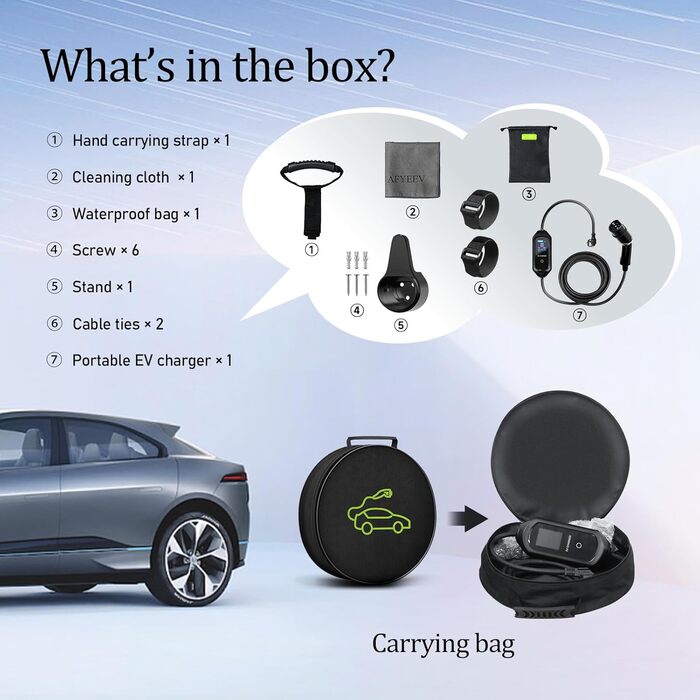 Кабель зарядного пристрою для електромобіля 8м, 3.6 кВт, Schuko, регульований струм 6/8/10/13/16A, з сумкою, IEC 62196-2