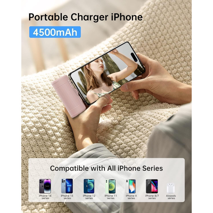 Портативний повербанк 4500mAh з PD для iPhone (персиково-рожевий)