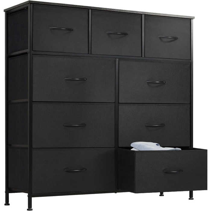 DUMOS Dresser with Drawers - Dressers & Sideboards for Bedroom Suitable, Dresser with 9 Drawers, Fabric Dresser with Sturdy Steel Frame, Ideal for Bedroom, Living Room (Black)